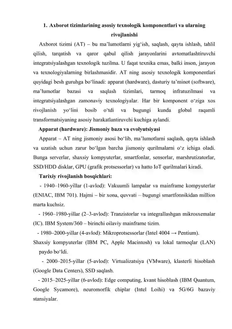 Axborot tizimining texnologik foydasi 4