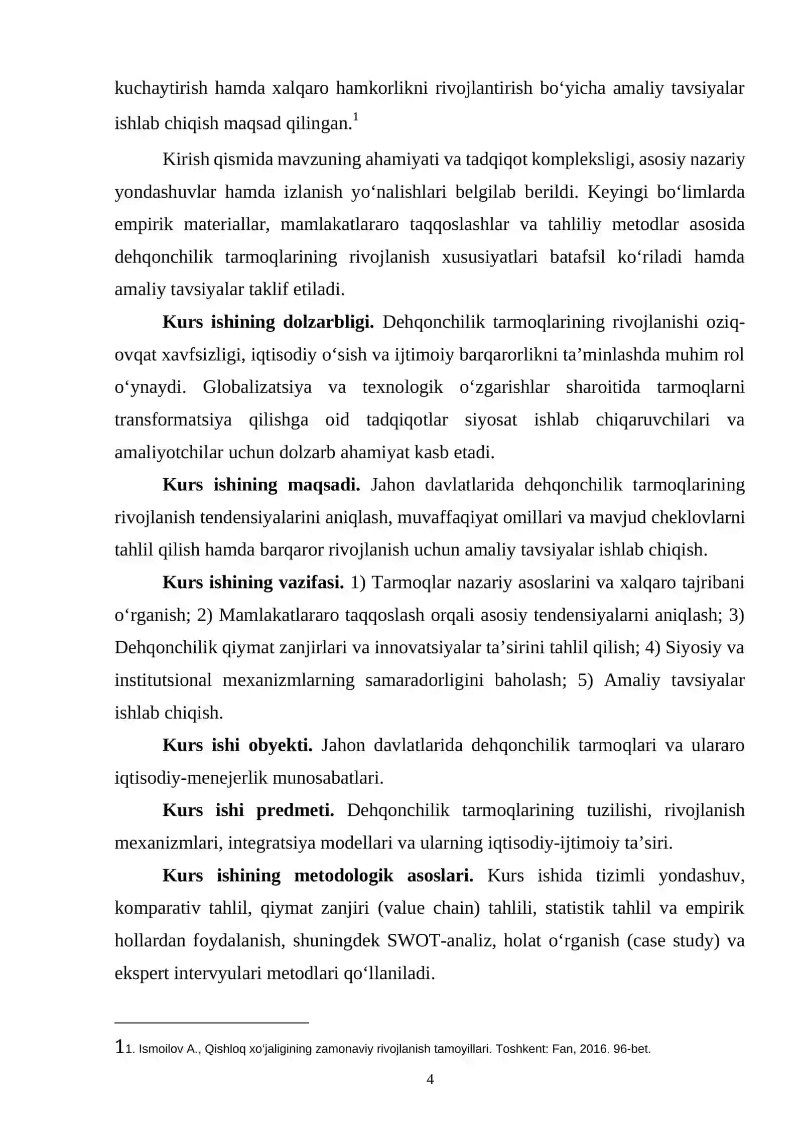 “JAHON DAVLATLARIDA DEHQONCHILIK TARMOQLARINING RIVOJLANISHI” MAVZUSIDAGI KURS ISHI 4