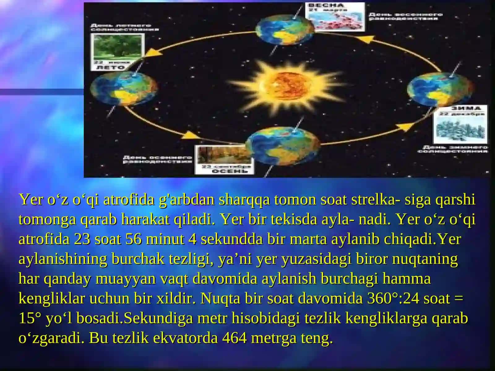 Yer o‘qi va quyosh atrofida aylanishining geografik oqibatlari 4