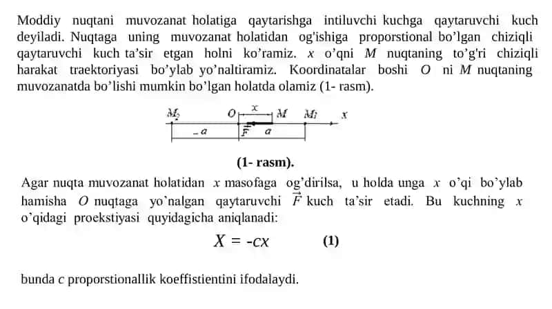Moddiy nuqtaning erkinvaso'nuvchi tebranma harakatlari 4