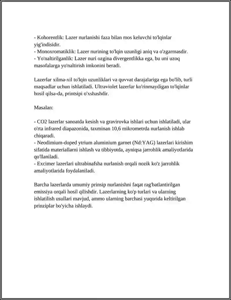 MUSTAQIL ISH Mavzu: ERKIN ELEKTRONLARDA ISHLOVCHI LAZER 4