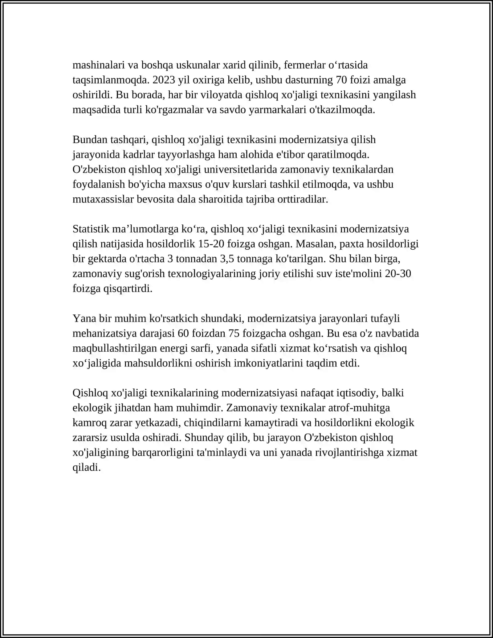 MUSTAQILLIK YILLARIDA QISHLOQ XOʻJALIGI VA SANOAT SOHASIDAGI OʻZGARISHLAR 4