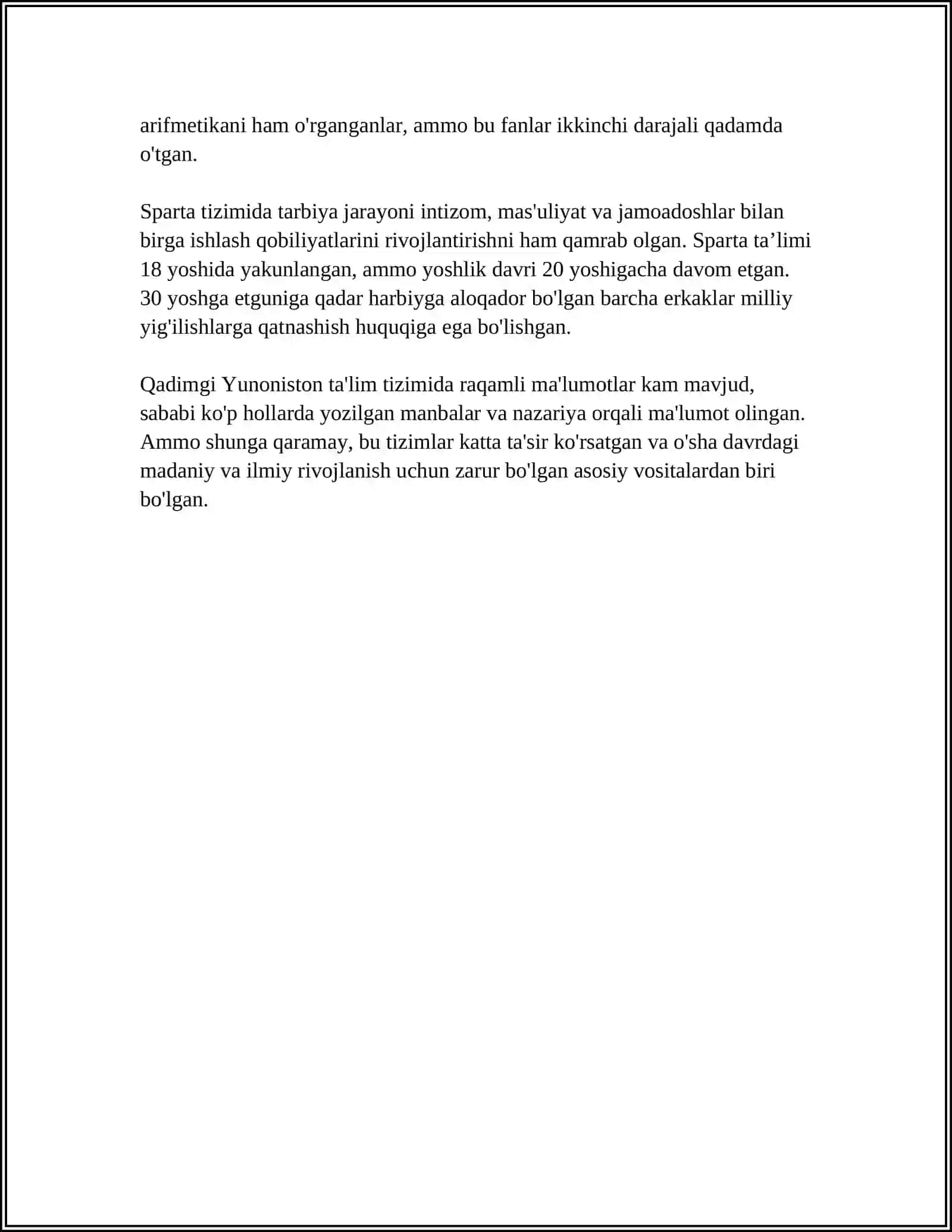 QADIMGI YUNONISTON SPARTA VA AFINADA MARKAZIY OSIYODA TAʼLIM VA PEDAGOGIK FIKR 4