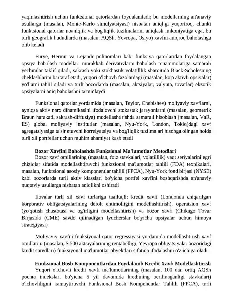 Moliyaviy tavakkalchilikni modellashtirishda funksional qatorlarning tatbiqlari 4