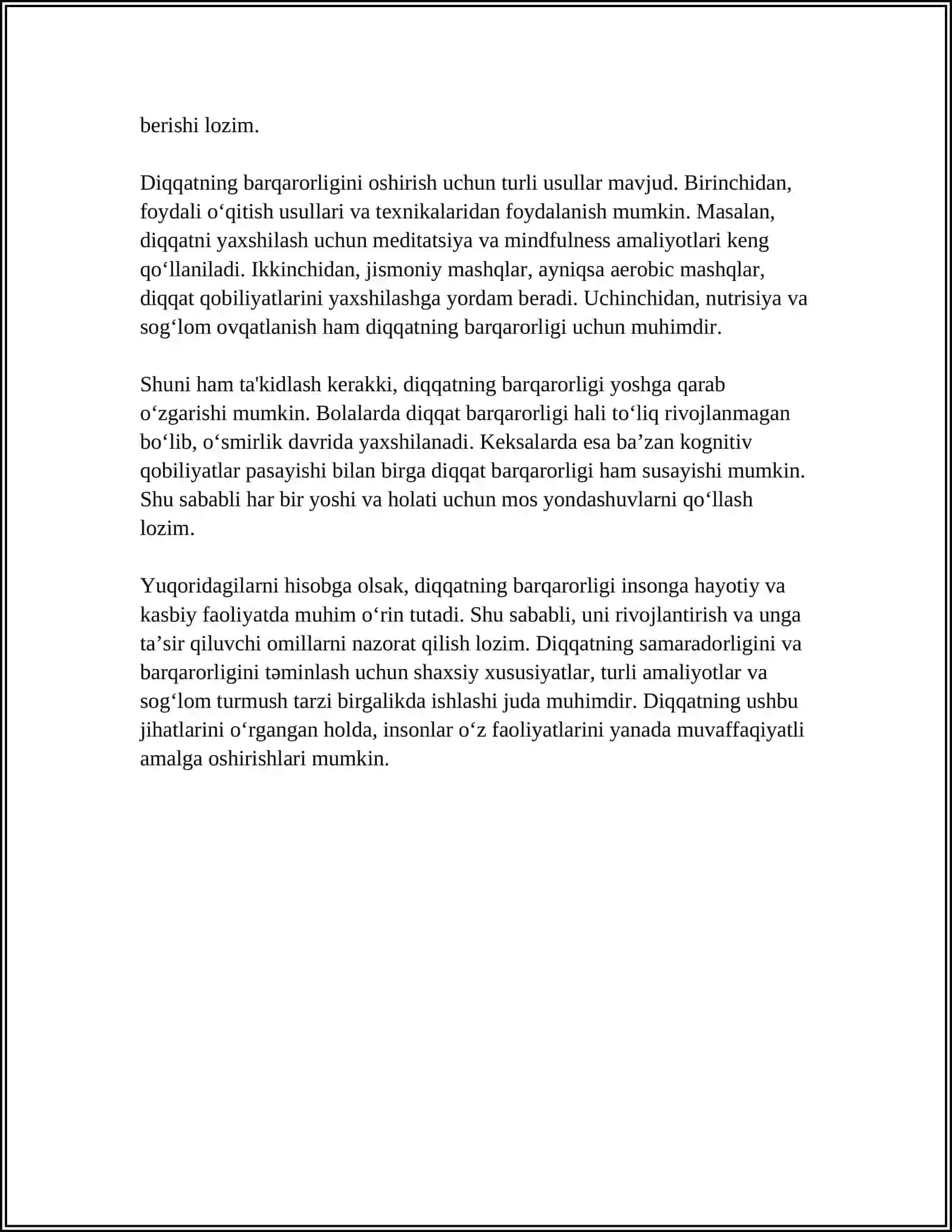 DIQQATNING BARQARORLIGI VA IXTIYORIY XOTIRANING BOGʻLIQLIGI 4