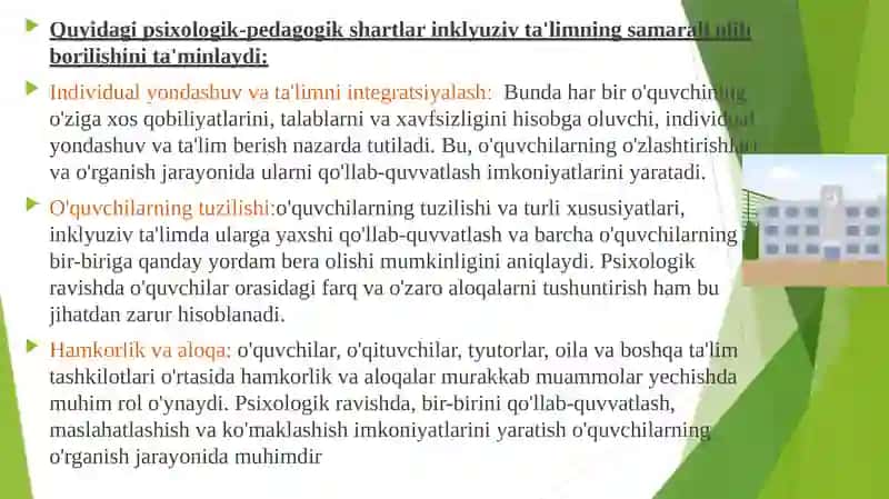 Inklyuziv ta’limning psixologik-pedagogik va tashkiliy shartlari 4