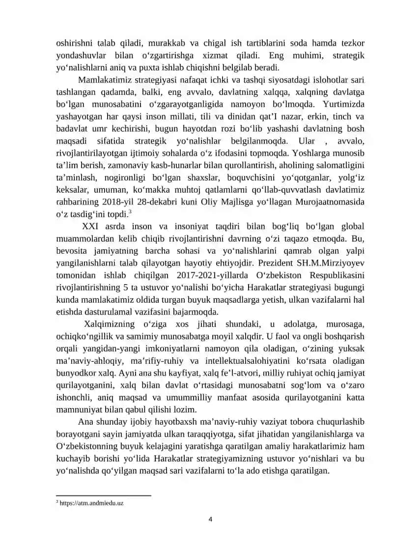 O‘zbekistonni yanada rivojlantirish bo‘yicha “Harakatlar strategiyasi”ning maqsadi va mohiyati 4