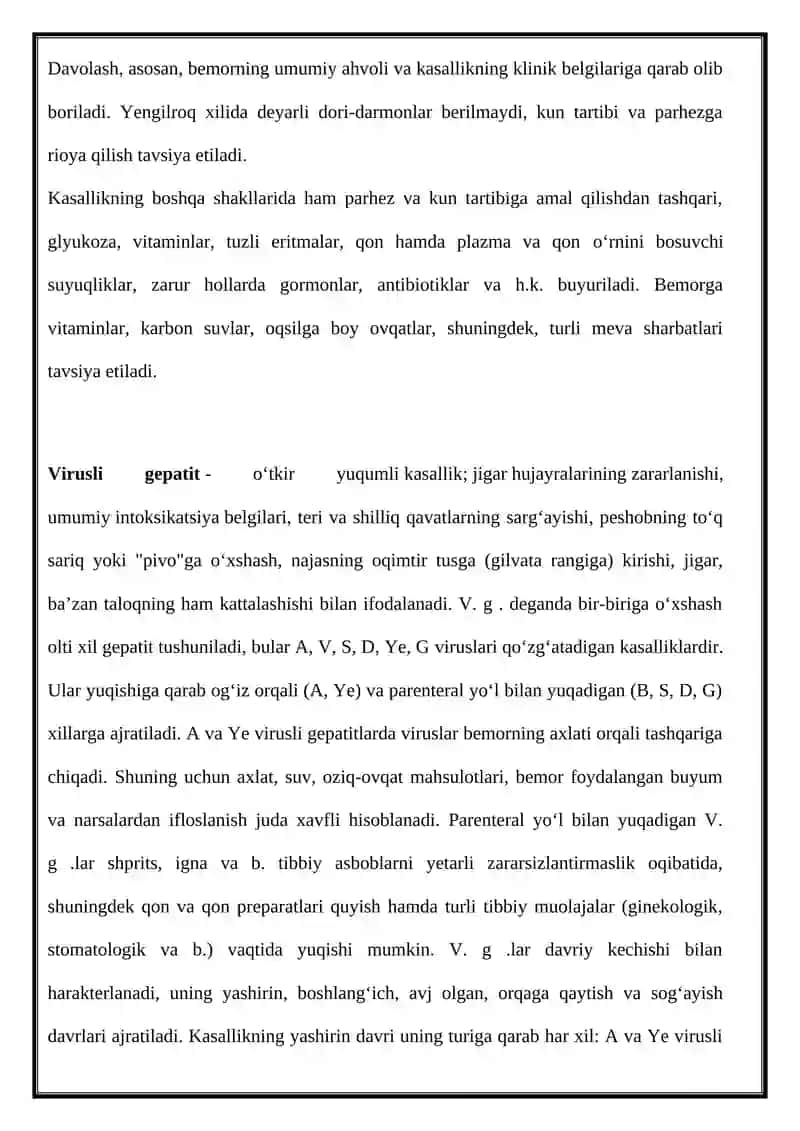 O’TKIR VIRUSLI GEPATIT BILAN KASALLANGANBEMORLARGA KASALLIK TARIXINI YOZISH. 4