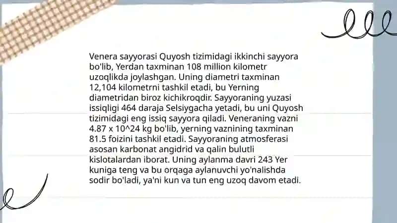 Merkuriy va Venera Sayyoralarining fizik tabiatlari by Ergasheva Sevinch 4