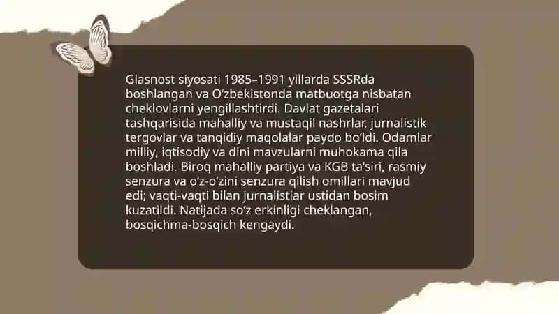 Qayta qurish yillarida Òzbekistondagi ijtimoiy siyosiy vaziyat 4
