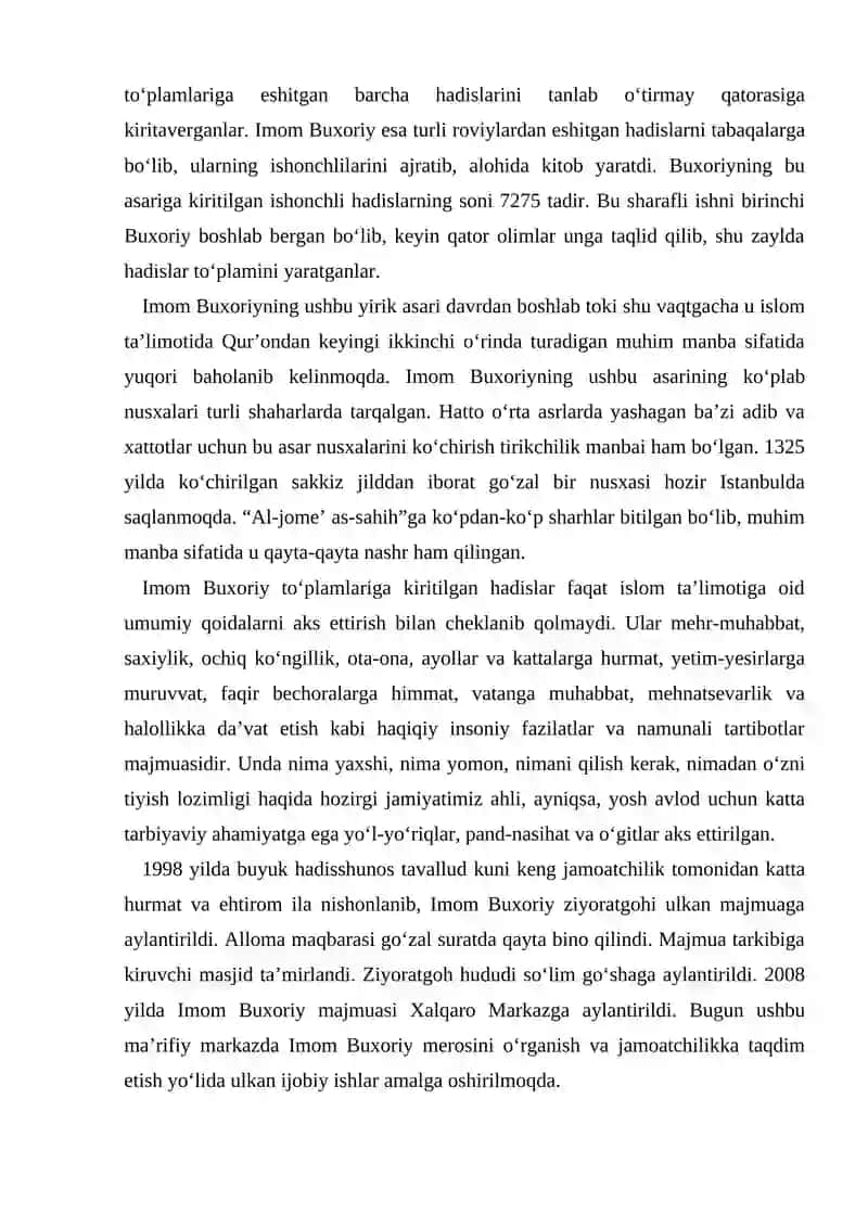 IMOM AL-BUXORIY HAMDA AT-TERMIZIYLARNING HADIS ILMIGA QO’SHGAN HISSALARI 4