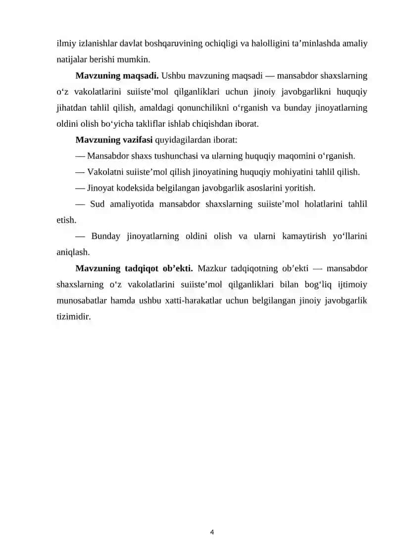 MANSABDOR SHAXSLARNING O‘Z VAKOLATLARINI SUISTE’MOL QILGANLIK UCHUN JINOIY JAVOBGARLIK MASALALARI 4