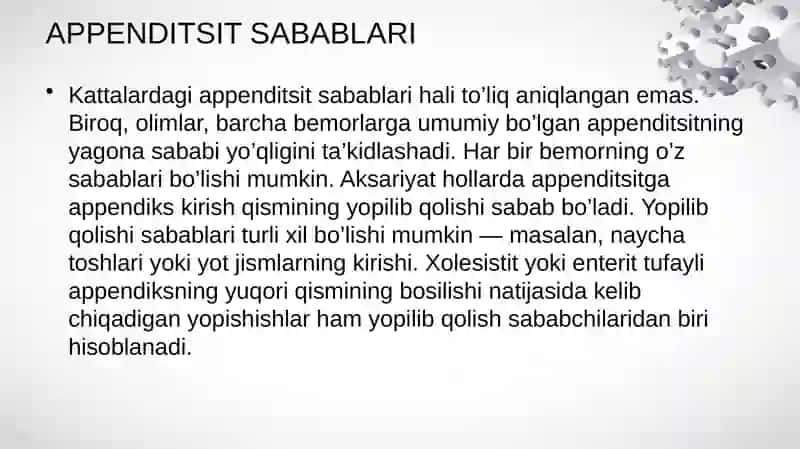 Appenditsit — Ta’rifi, Tasnifi, Belgilari va Alomatlari, Tashxislash va Davolash 4