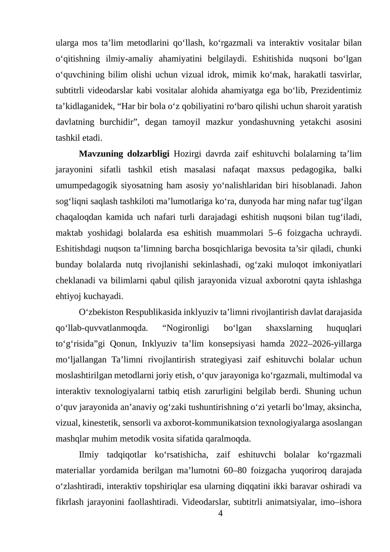 Zaif eshituvchi bolalarning individual ehtiyojlariga moslashtirilgan ta'lim metodikasi 4