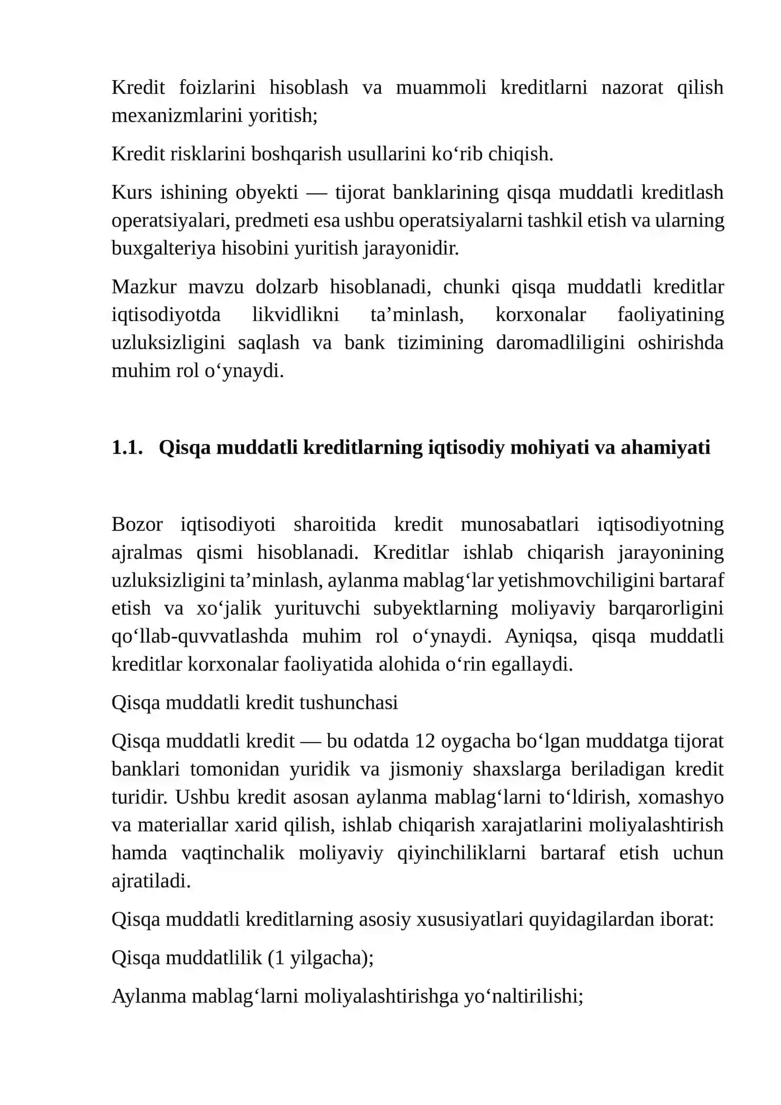 QISQA MUDDATLI KREDITLASH OPERATSIYALARI VA ULAR HISOBINING TASHKIL ETILISHI 4