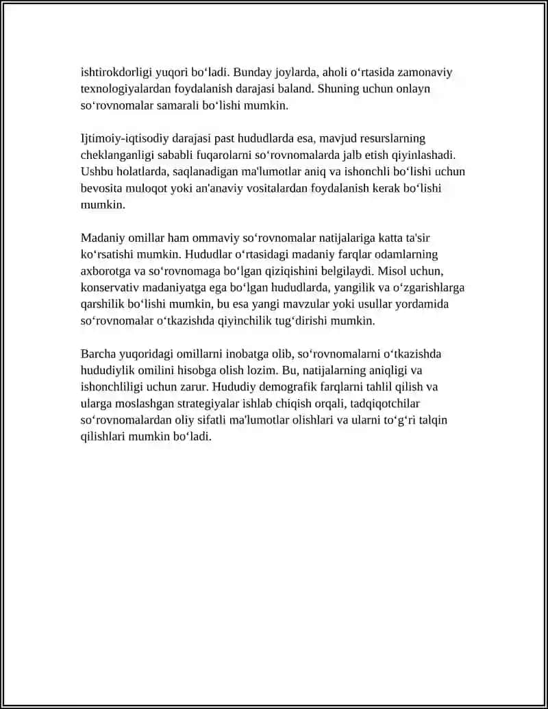 OMMAVIY SUROVNOMALARNI OʻTKAZISHDA HUDUDIYLIK OMILINING TAʼSIRI 4
