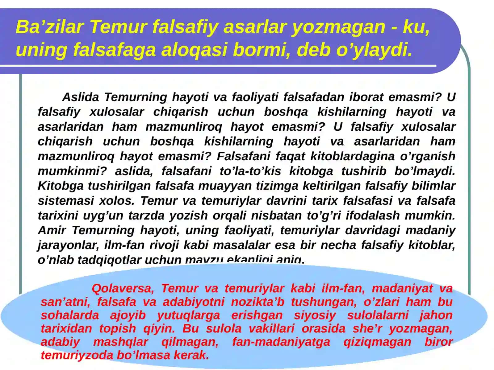 Amir Temur va Temuriylar davri axloqiy, estetik g’oyalarni vojlanishi 4