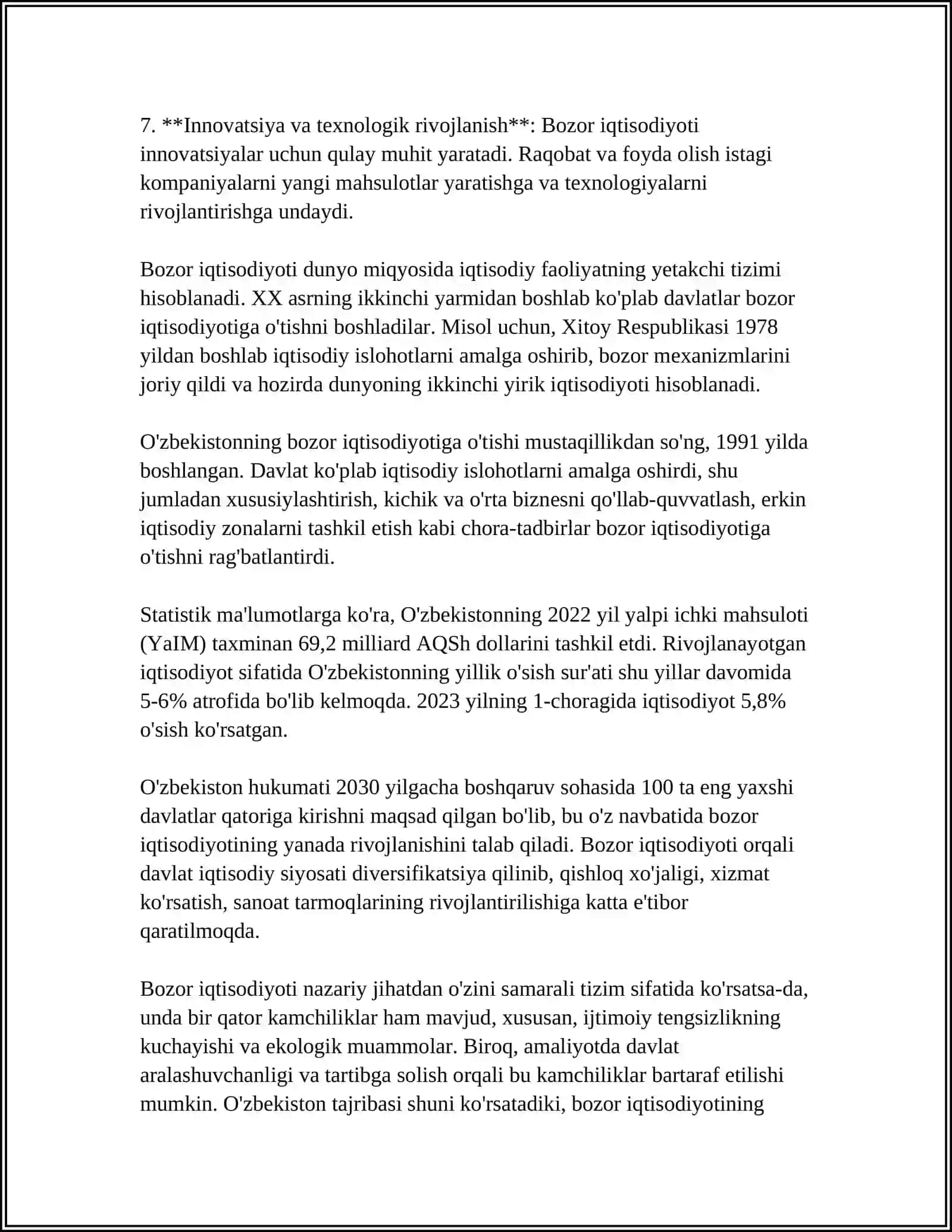 BOZOR IQTISODIYOTINING MOHIYATI VA ASOSIY BELGILAR 4