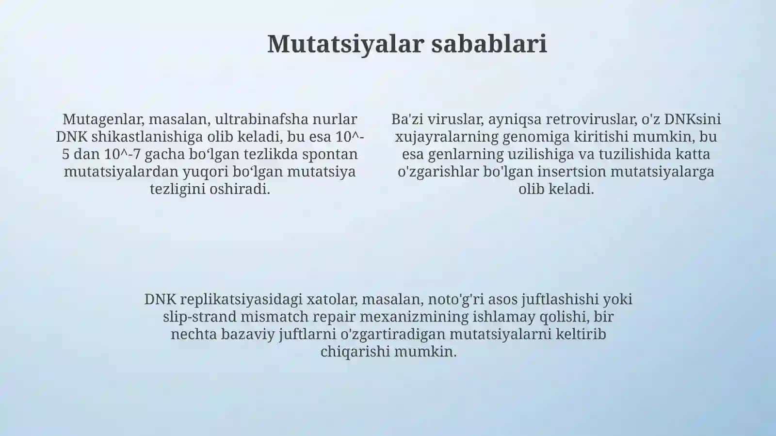 Mutatsiyalar: sabablari, shakllari, ahamiyati va biologik oqibatlari 4