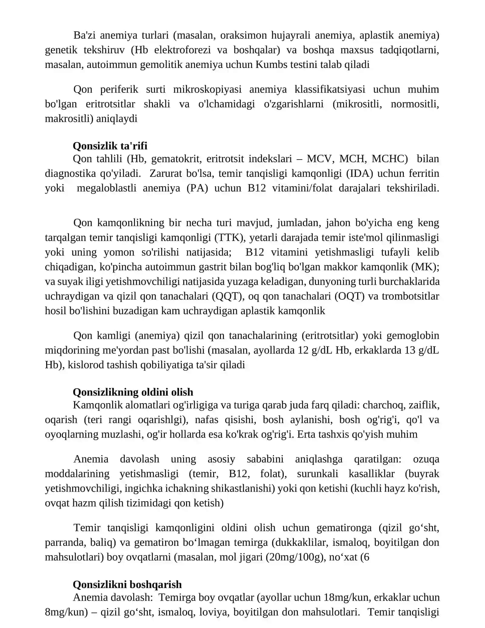 Anemia qon tarkibidagi qizil qon tanachalari yoki gemoglobin yetishmasligi 4