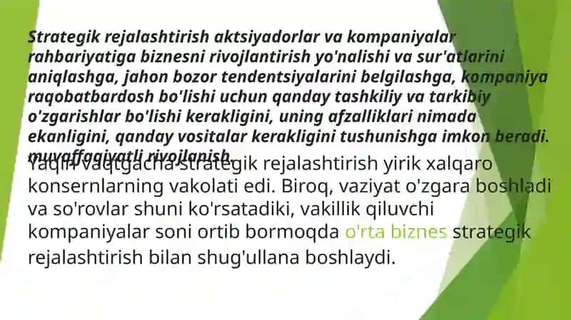 Strategik rejalashtirishning umumiy tasnifi va uning boshqaruvdagi ahamiyati 4