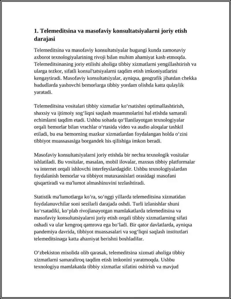 ZAMONAVIY AHBOROT TEXNOLOGIYALARDAN BUGUNGI KUNDA FOYDALANISH DARAJASI, ULARNI TIBBIYOTNING TURLI SOHALARIDA MAʼLUMOT TOPLASHDA, DIAGNOSTIKA VA DAVOLASHDA TUTGAN OʻRNI 4