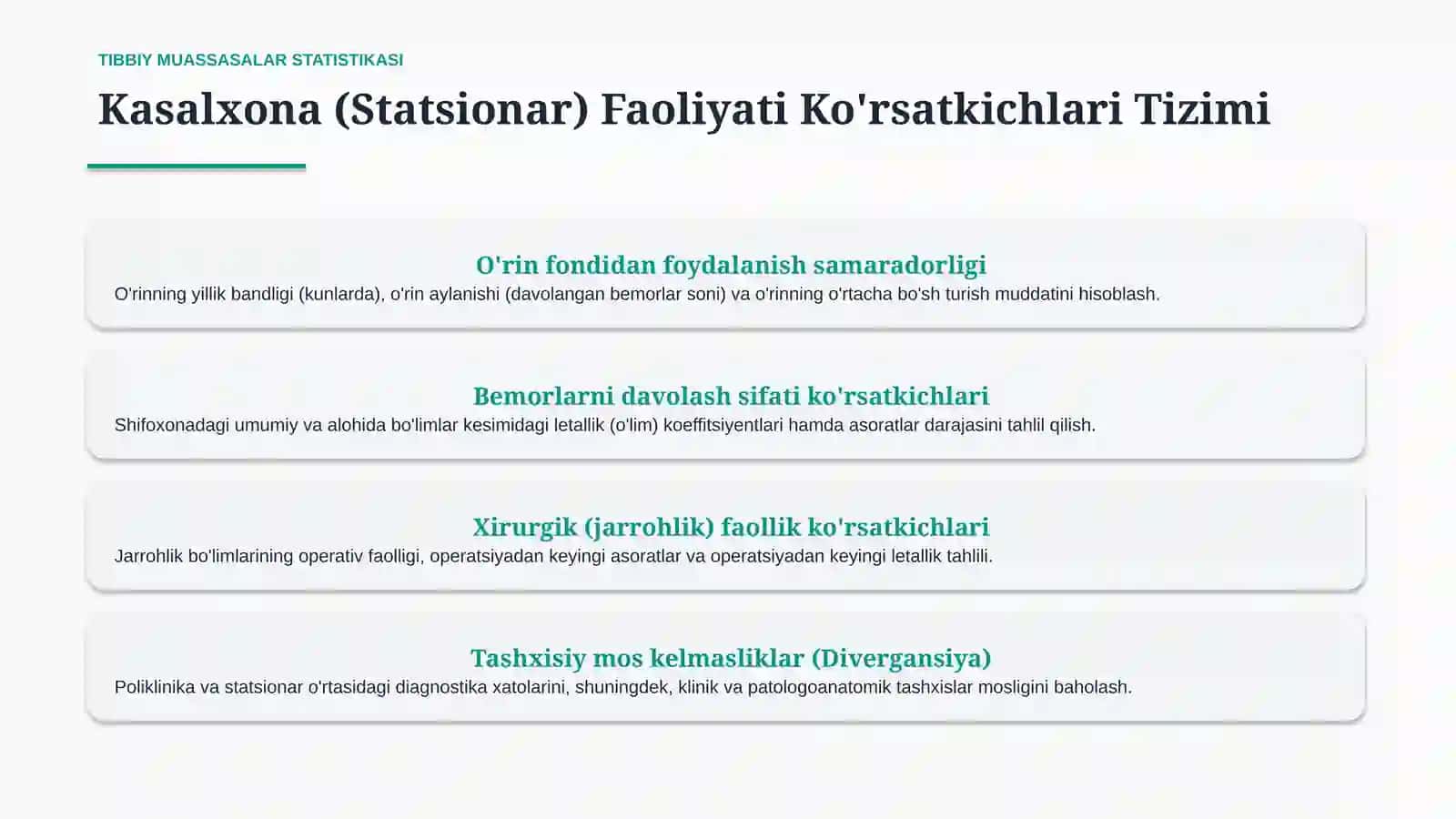 Shahar poliklinikasi va kasalxonasi faoliyati ko‘rsatkichlarini hisoblash bo‘yicha vaziyatli masalal 4