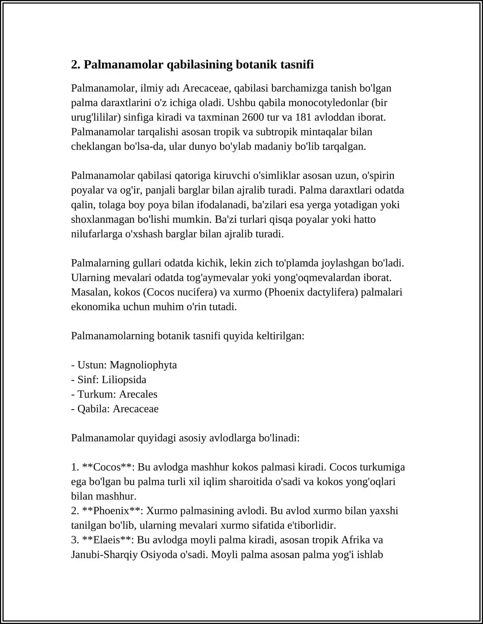 PALMANAMOLAR QABILASI OILALARI, TAVSIFI VA VAKILLARI 4