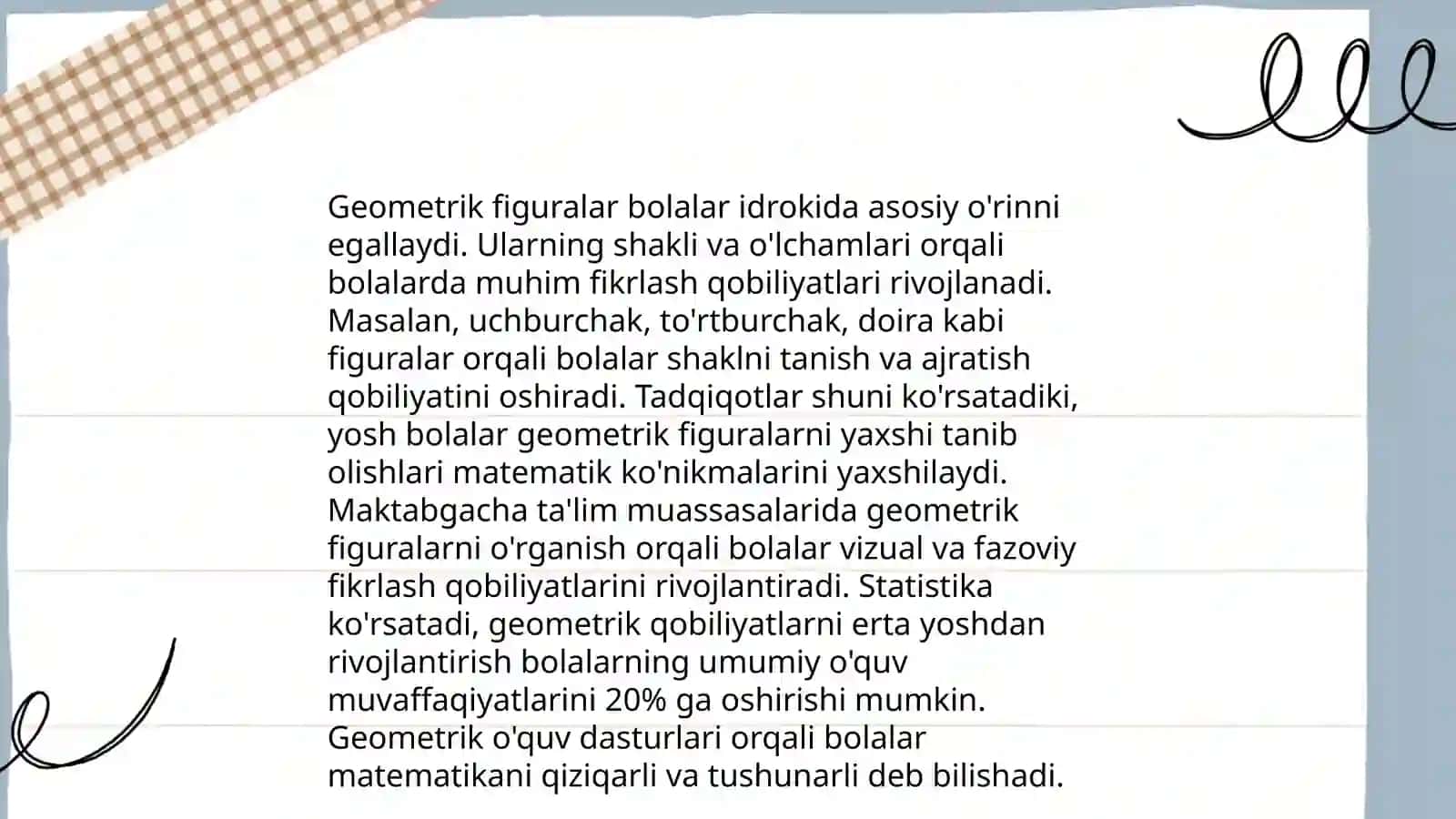 Bolalarning predmetlar shakli va geometrik figuralarni idrok qilishning oʻziga xos xususiyatlari Usmonova Yulduz 4