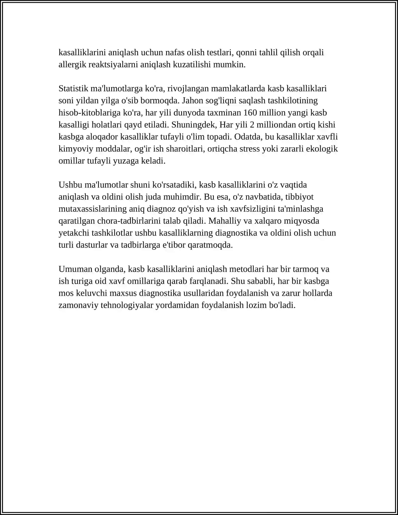 KASB KASALLIKLARI VA ISHLAB CHIQARISHDAGI JAROHATLANISHLARNI TEKSHIRISH, HISOBGA OLISH VA TAHLIL QILISH 4