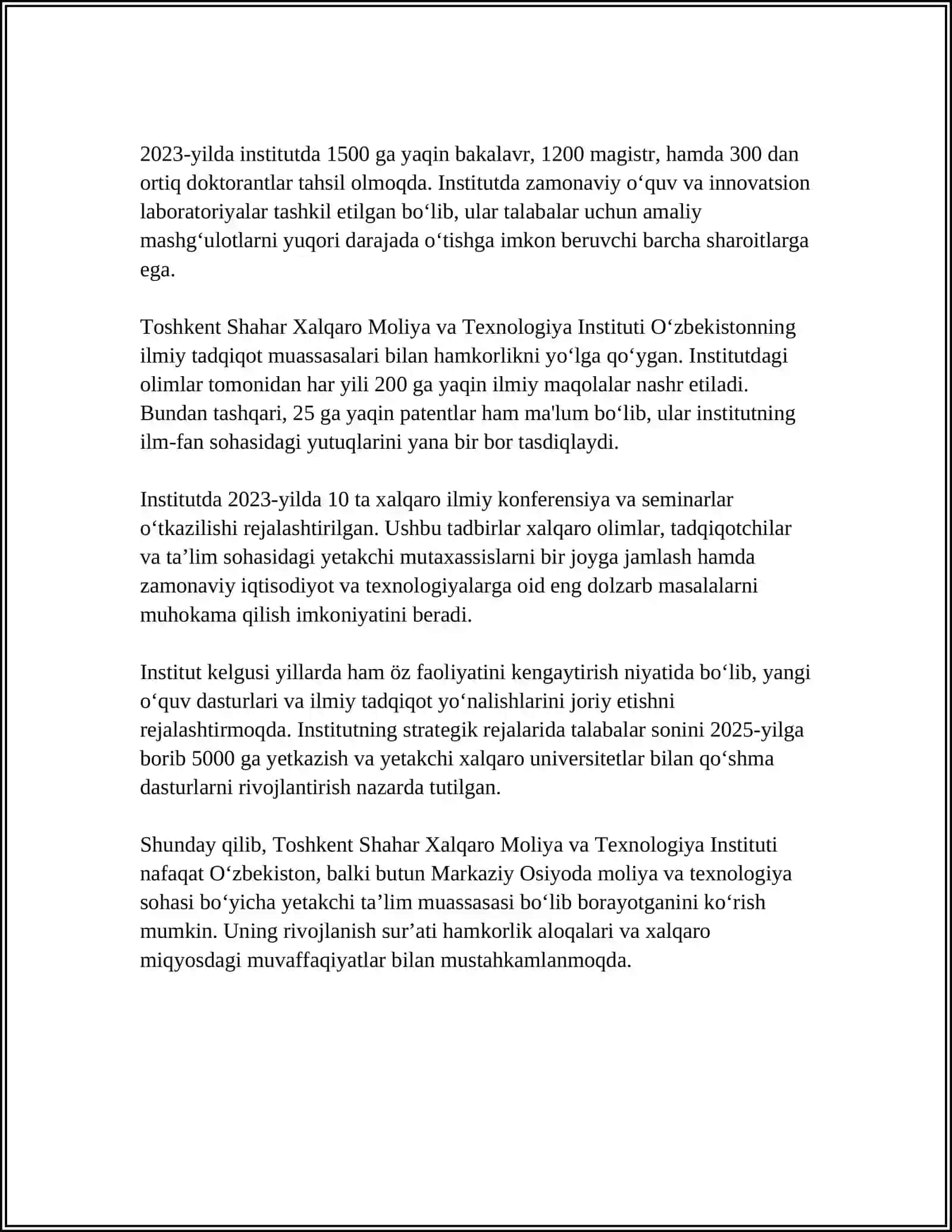 Toshkent Shahar International Finance and Technology Institute 4
