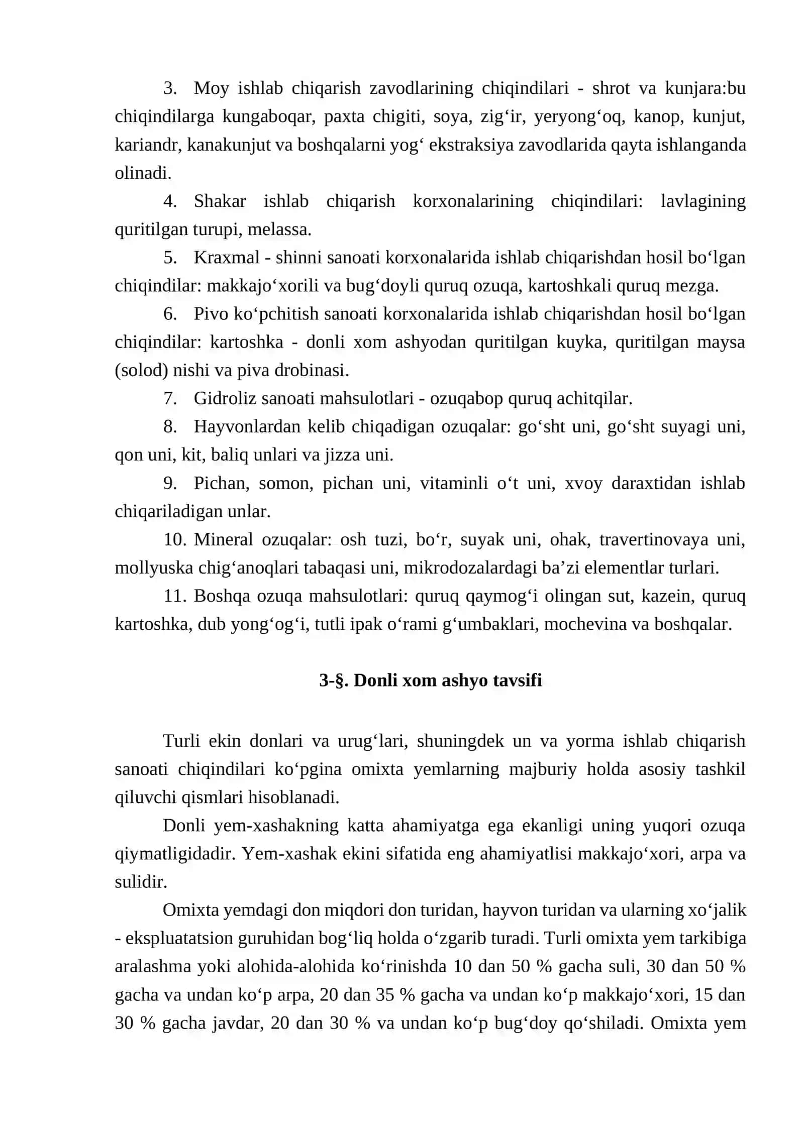 Omixta Yem Assortimenti va Uni Ishlab Chiqarishda Qo‘llaniladigan Xom Ashyo Tavsifi 4