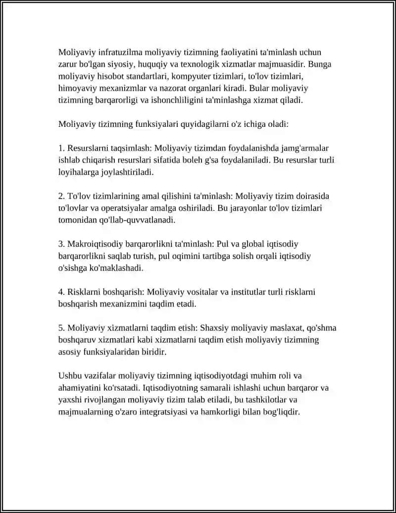 Moliyaviy Tizim va Moliyaviy Infratuzilma 4