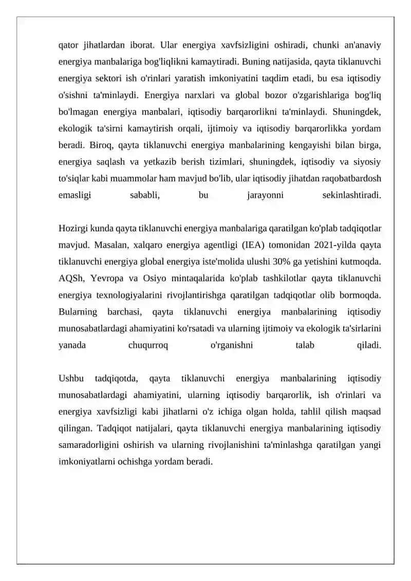 Qayta tiklanuvchi energiya manbalari iqtisodiy munosabatlardagi axamiyati 4