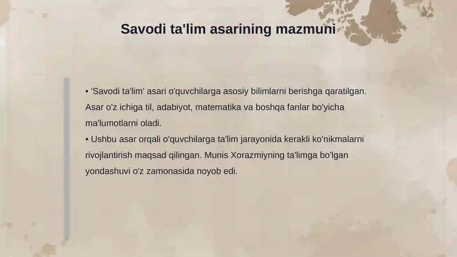 Munis Xorazmiyning"Savodi ta'lim" asarining didaktik axamiyati 4