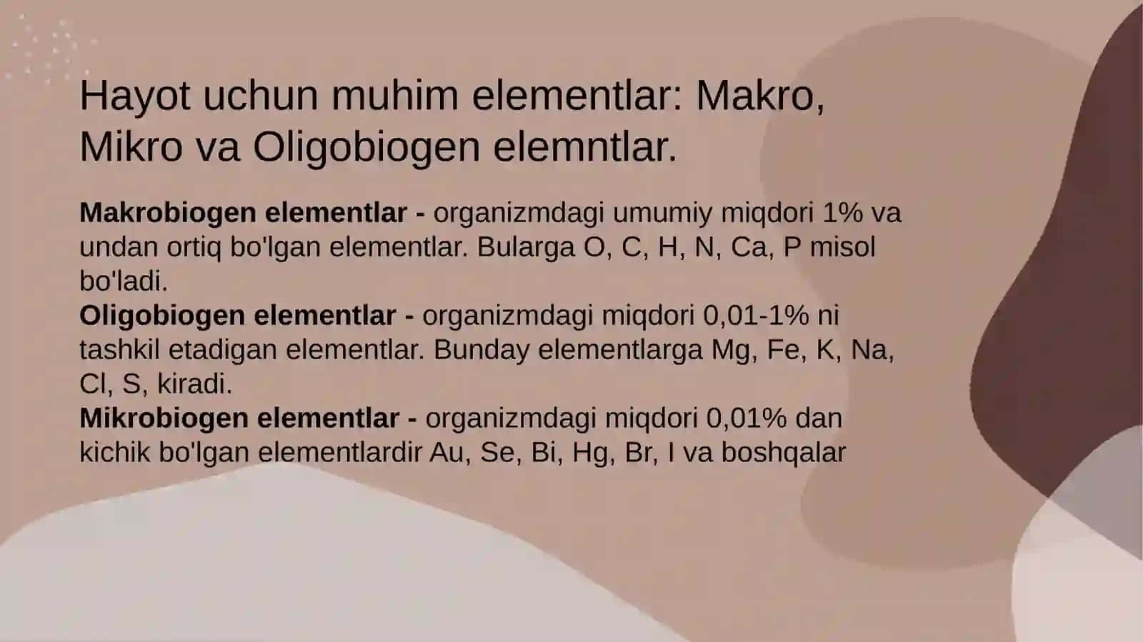 Tibbiy kimyoga kirish. Biogen elementlar kimyosi. s-p-, d-elementlarning fizikaviy va kimyoviy xossalari. 4