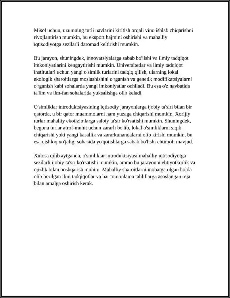 OSIMLIKLAR INTRODUKSIYASINING IJTIMOIY -IQTISODIY TA'SIRI 4