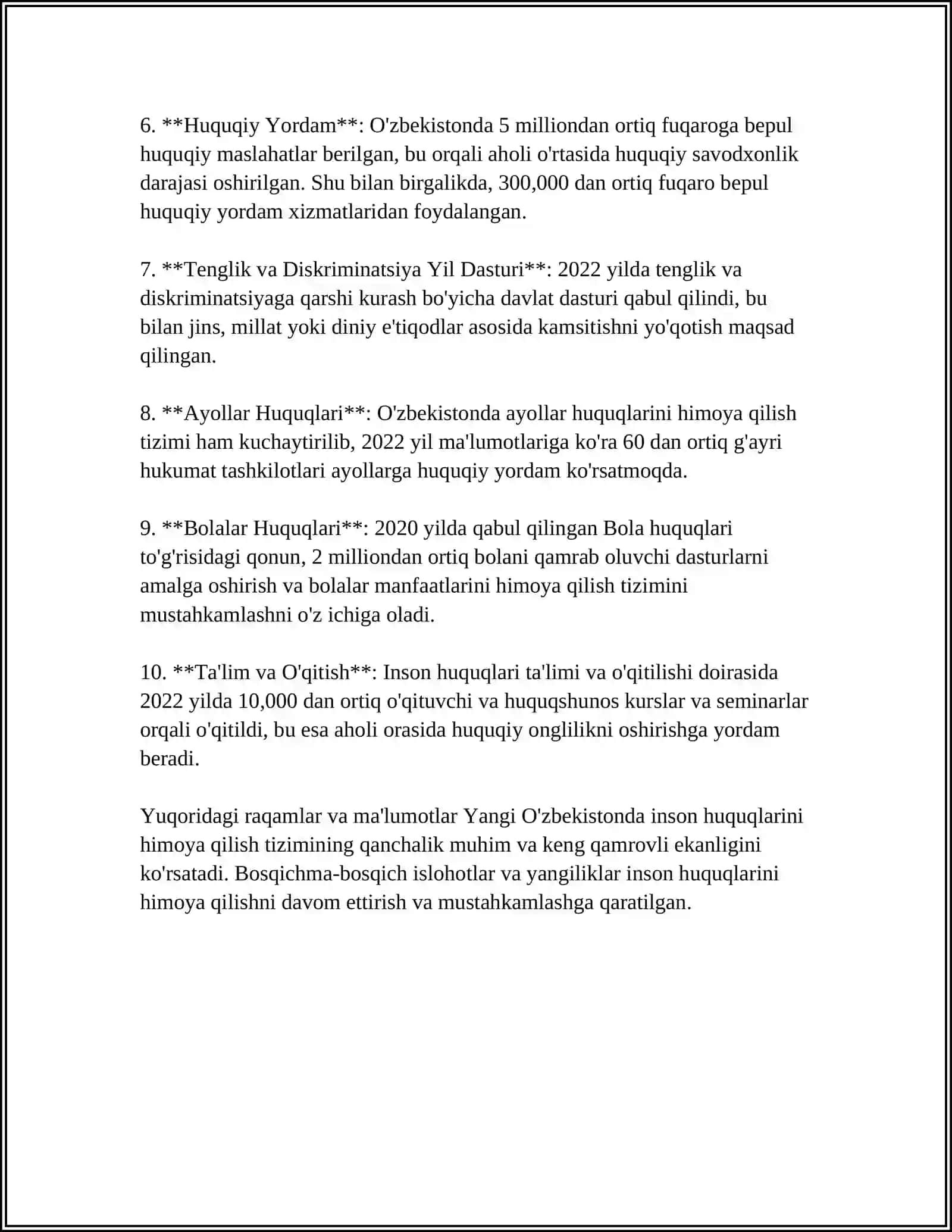 YANGI O'ZBEKISTONDA INSON HAQ HUQUQLARI VA ERKINLIKLARI KAFOLATINING YARATILISHI 4