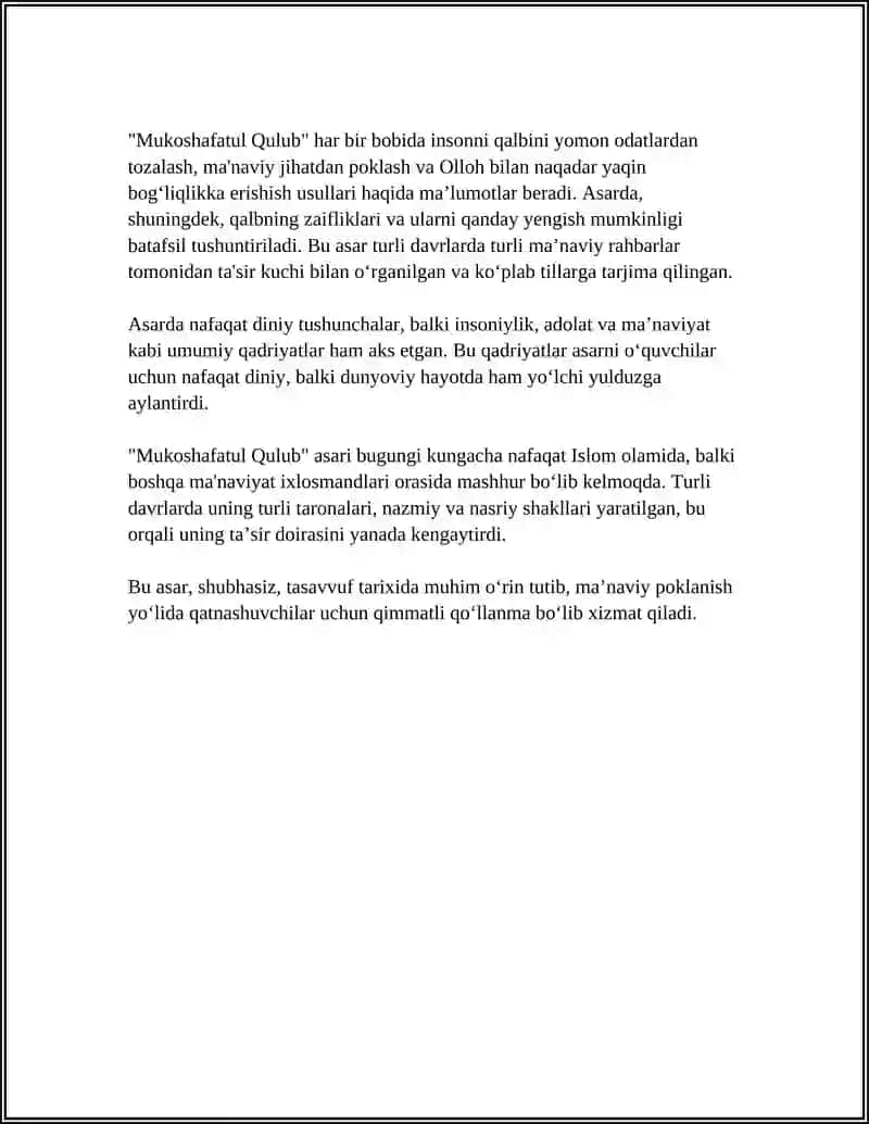 ABU HOMID GʻAZZOLIYNING " MUKOSHAFATUL QULUB " ASARI HAQIDA 4
