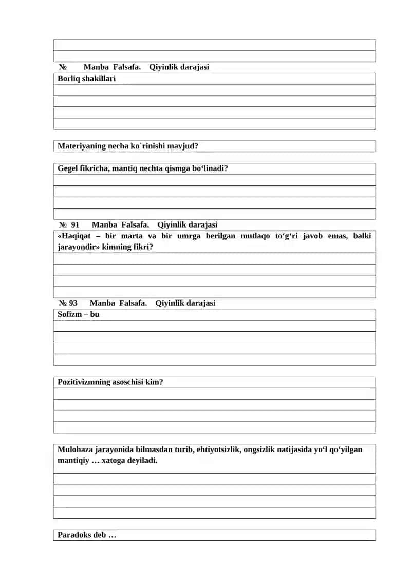 Falsafa yakuniy nazorat test savollar 4