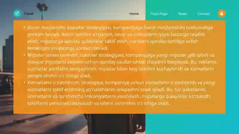 Turoperatorlarning firmasi uchun sotuvlar strategiyasini ishlab chiqish 4