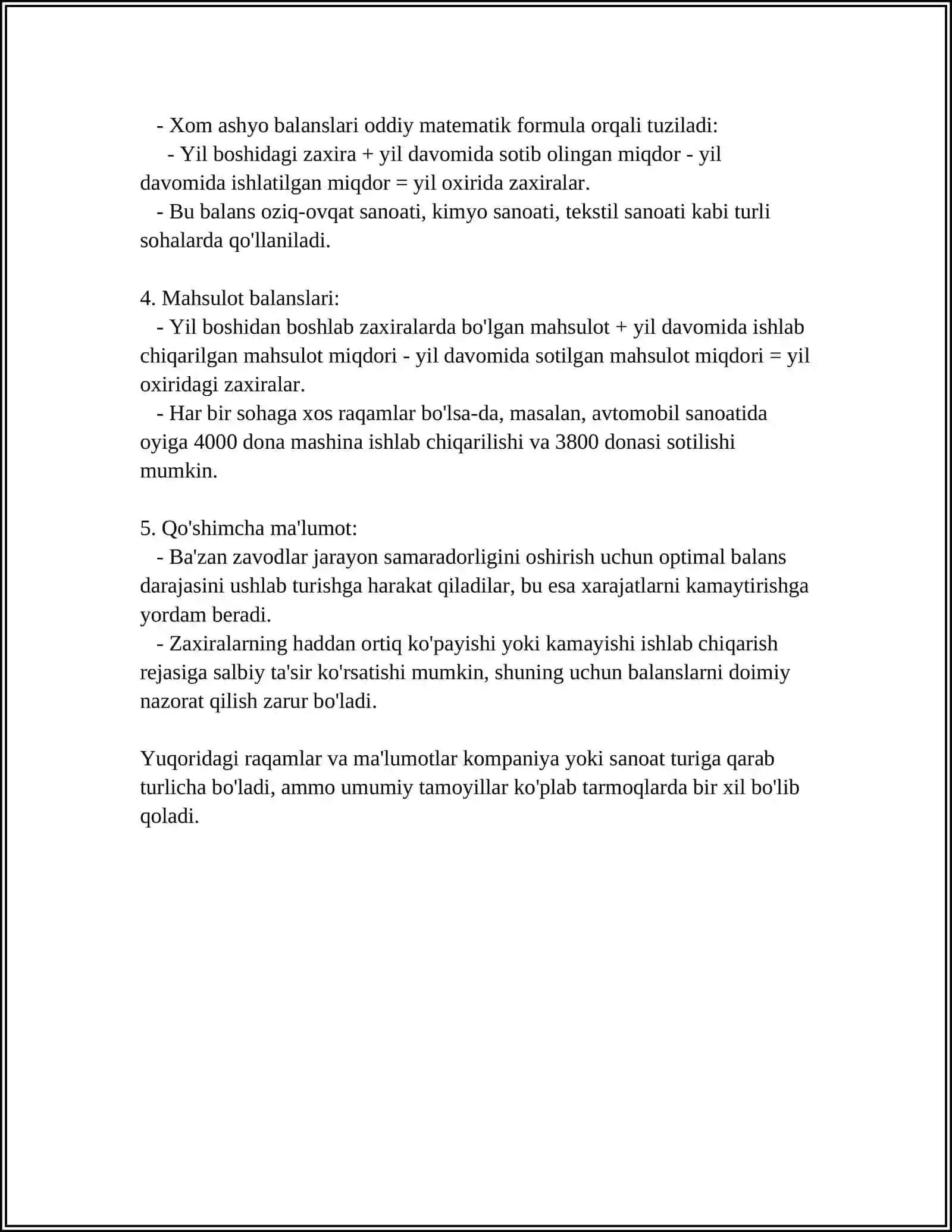 KIMYOVIY TEXNOLOGIYANING TURLI JARAYONLARI BO'YICHA MODDIY VA ISSIQLIK BALANSLARINI TUZISH 4