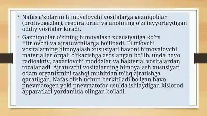 SHAXSIY HIMOYA VOSITALARI, MAXSUS HIMOYA VOSITALARI,SHAXSIYTIBBIY VOSITALARI VA ULARDAN FOYDALANISH 4