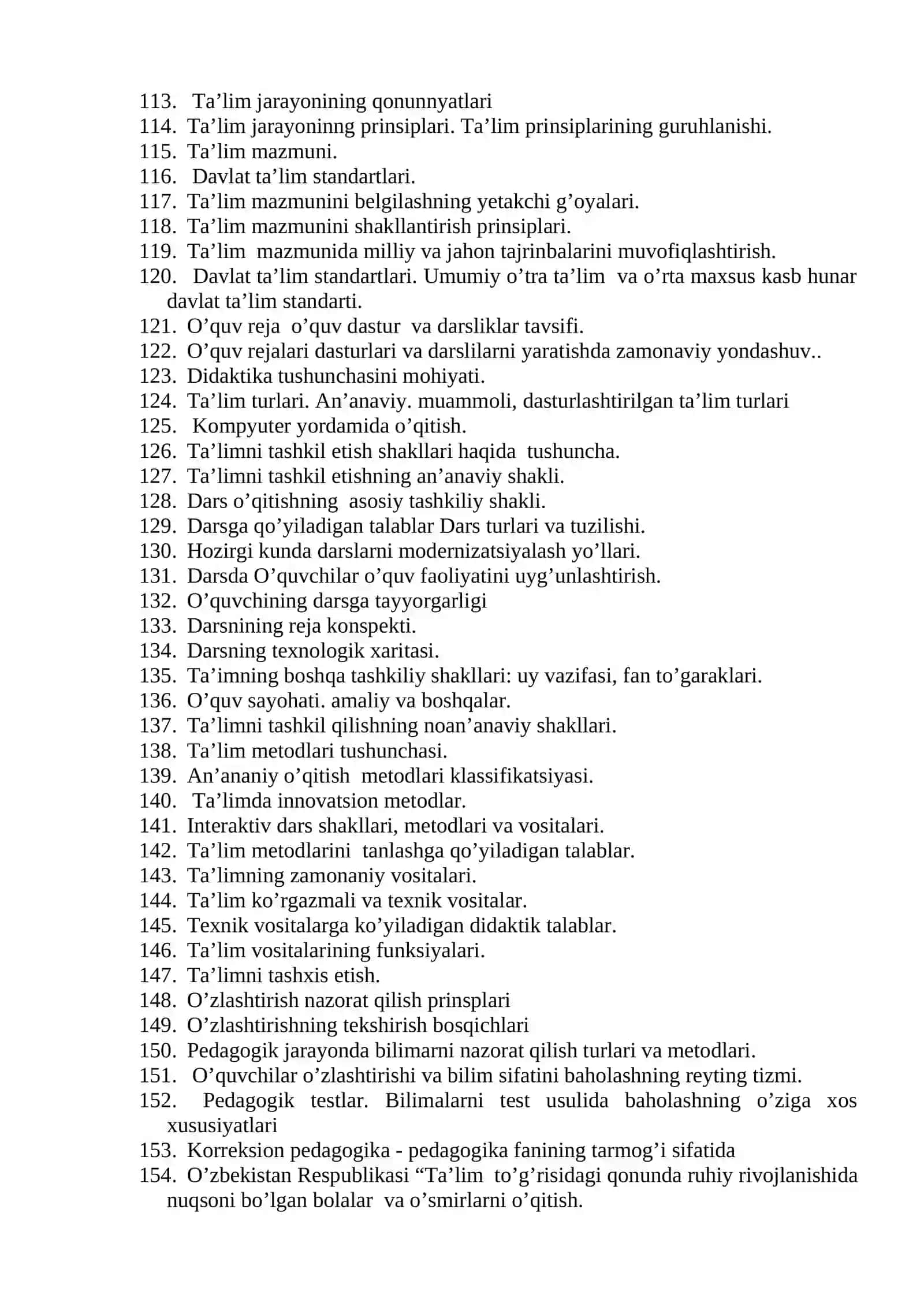 Umumiy psixologiya va pedagogika fanidan yakuniy nazorat savollari 4