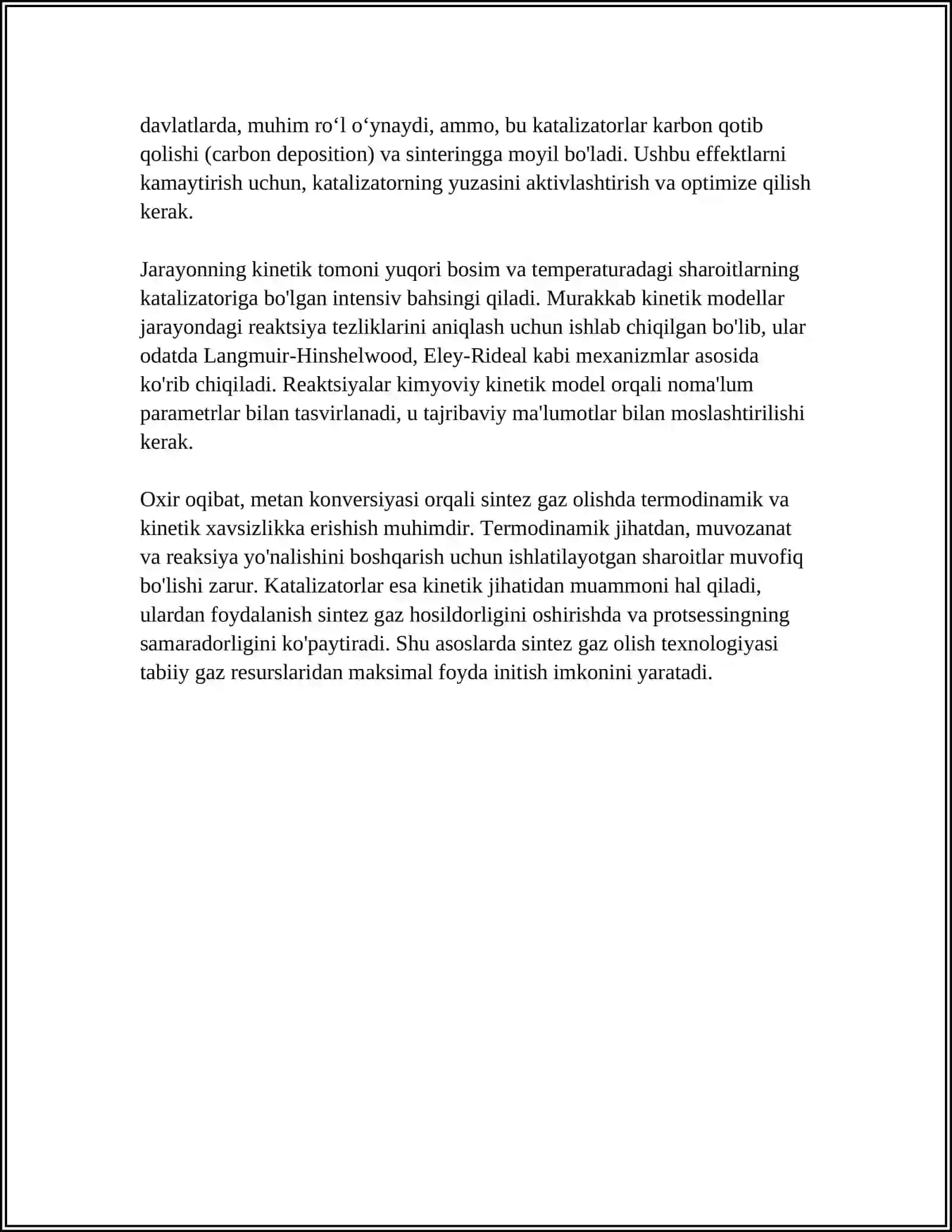 METAN KONVERSIYASI ORQALI SINTEZ GAZ (CO VA H2 )OLISH TEXNALOGIYASI 4