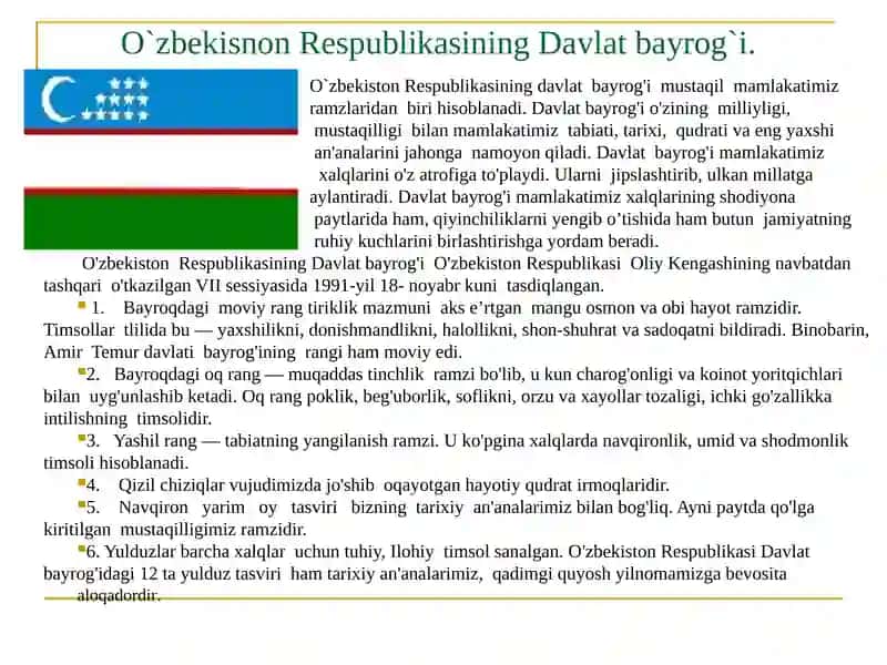 O'zbekiston Respublikasimadhiyasi, gerbi va bayrog'i 4