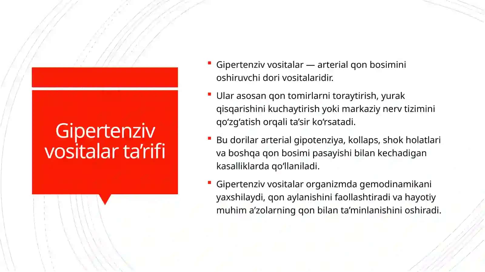 Gipertenziv vositalar.Odam organizmi tonusini kuchaytiruvchi dori vositalar 4