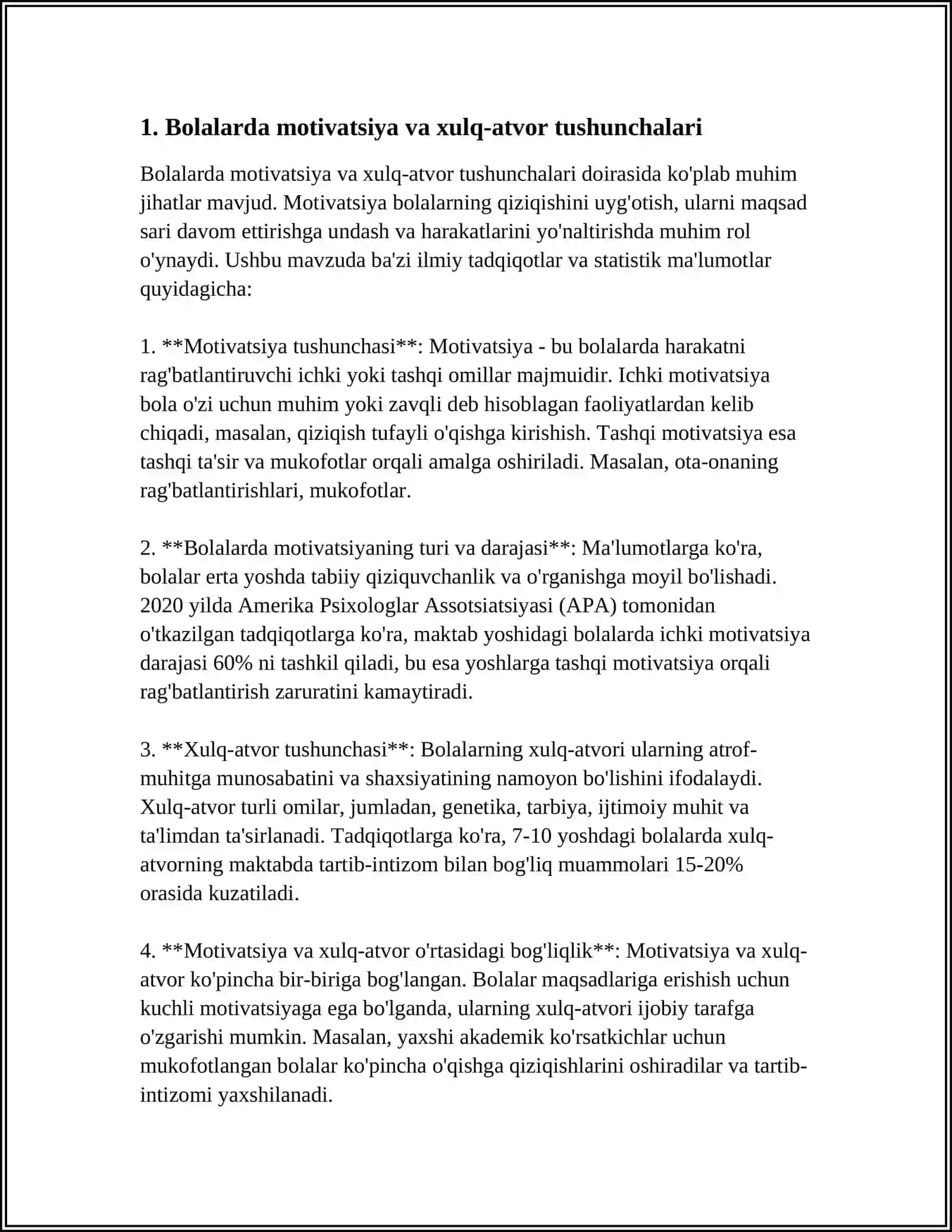 MAKTABGACHA YOSHDAGI BOLADA XULQ MOTIVLARINING RIVOJLANISHI VA ÔZIGA BAHO BERISHI SHAKLLANISHI 4
