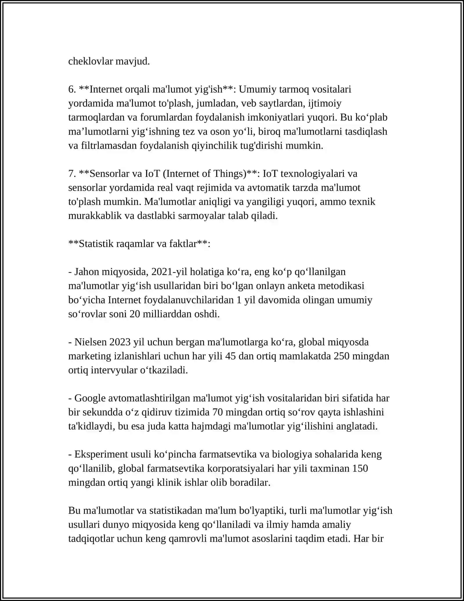 DATASET TUSHUNCHASI. MA’LUMOTLARNIYIG’ISH,SARALASH,QAYTA ISHLASH 4