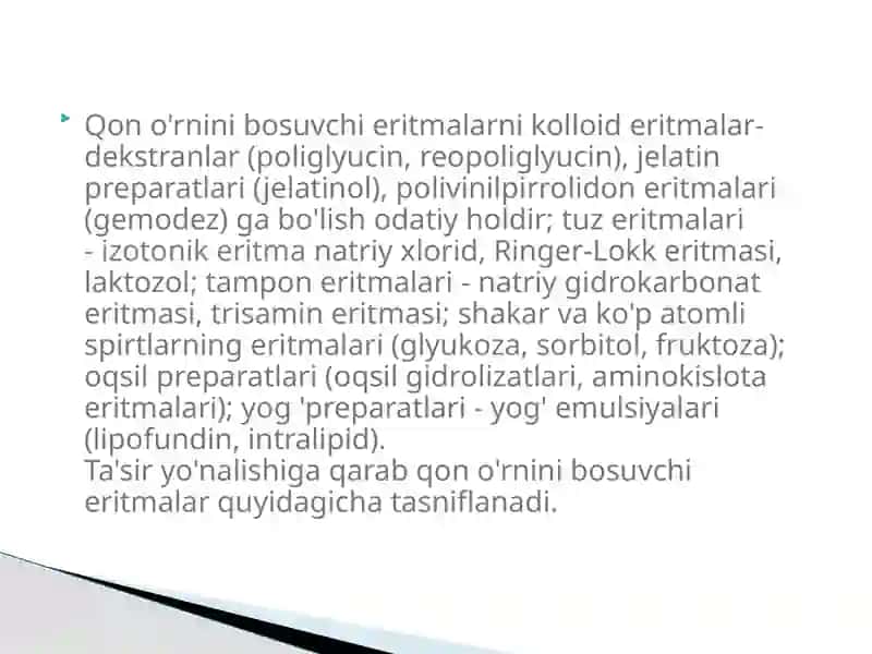 Qon o'rnini bosuvchi suyuqliklar 4